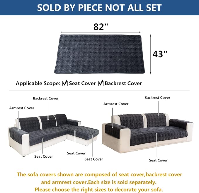 Eismodra Sectional Couch Covers,L Shape Sofa Slipcover Furniture Protector for Dogs Cats Pet Chaise Lounge 3 Cushion Couch Loveseat,Dark Gray 43 x 82 inches (Only 1 Piece) - Image 5