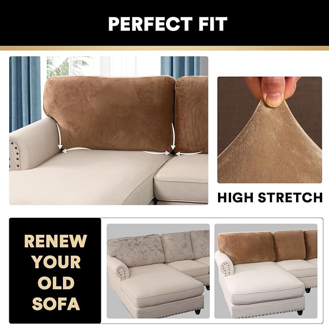 PrinceDeco Velvet Cushion Covers for Sectional Couch, Camel - Image 5