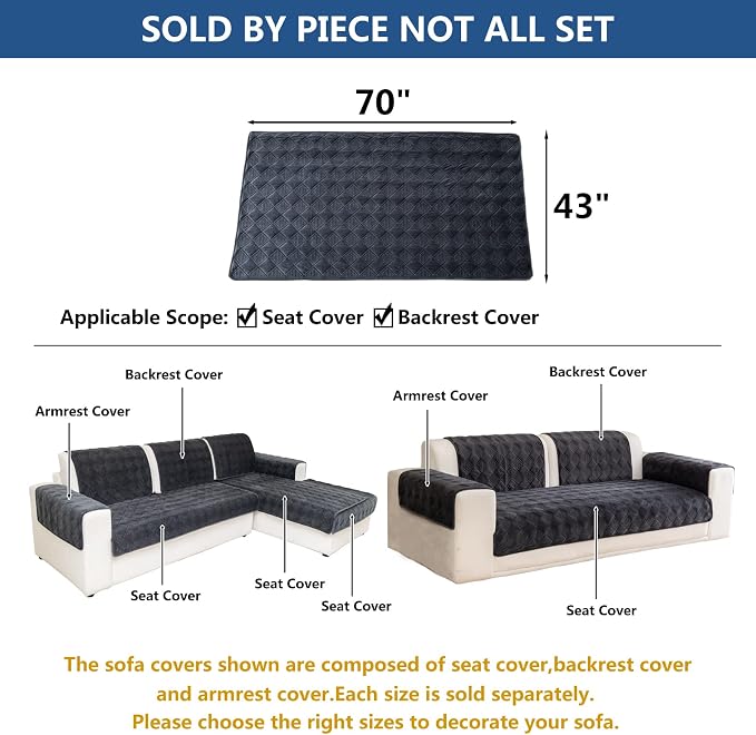 Eismodra Sectional Couch Covers,L Shape Sofa Slipcover Furniture Protector for Dogs Cats Pet Chaise Lounge 3 Cushion Couch Loveseat,Dark Gray 43 x 70 inches (Only 1 Piece) - Image 5