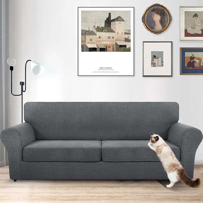 MAXIJIN 3 Piece Couch Covers for 2 Cushion Couch Super Stretch loveseat Sofa Cover for Dogs Pet Proof Furniture Protector Non Slip Magic Couch Slipcover Washable (71"-91", Gray) - Image 2