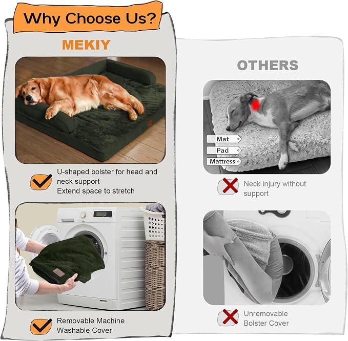 MEKIY Orthopedic Washable Dog Bed with Bolster for Medium to Large Dogs | Pillow Support for Neck Relief, Egg Crate Foam, Waterproof Liner, Anti-Slip Bottom, Removable Bolster Cover, 36 x 27 Inch - Image 4
