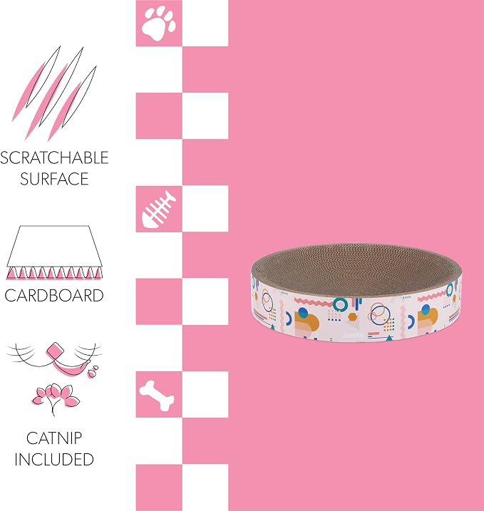 CSR1010A Nelson 20.13" Modern Cardboard Round Bowl Cat Scratcher with Catnip, Light Pink/Multi - Image 4