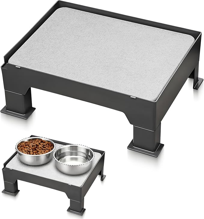 Diatomite Mat Pet Feeder Stand – Compatible with Most Dog Bowls & Automatic Feeders, Elevated Dining Station with Non-Skid Feet & Adjustable Height that Absorb Spills to Keep The Bowl Area Clean by Unknown