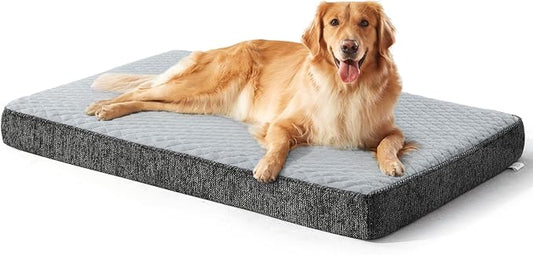 JOEJOY Orthopedic Dog Bed for Extra Large Dogs, Washable Dog Crate Bed Large Sized with Removable Cover, Egg Memory Foam Big Pet Beds, Light Grey, 47"x29" by JOEJOY