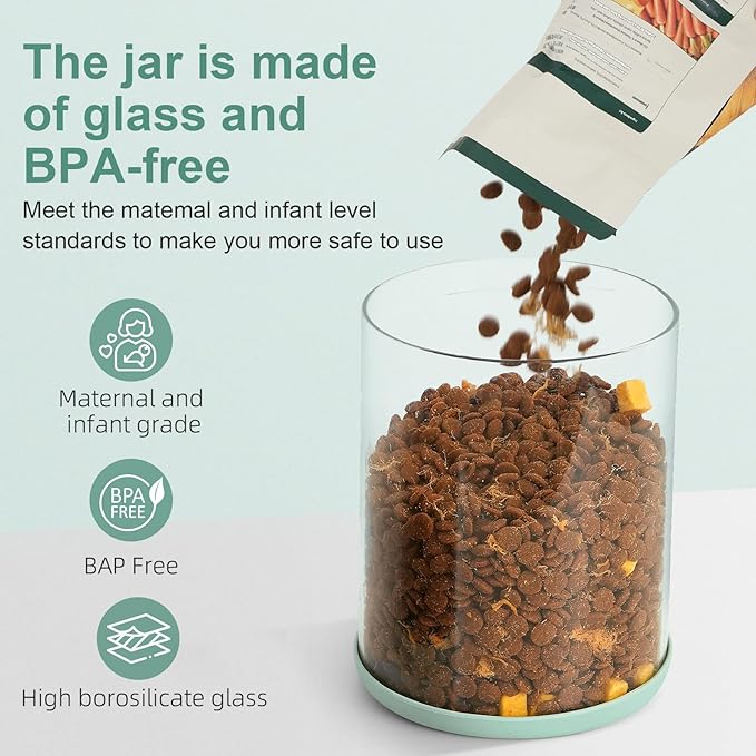 Dog Treat Container Airtight Jar 2.2Qt/2L, Glass Food Jars with One-Touch Lid for Dog or Cat Treats, Kibble, Snacks – Pantry Storage Canister for Kitchen or Countertop (2.2Qt - 2L) - Image 6
