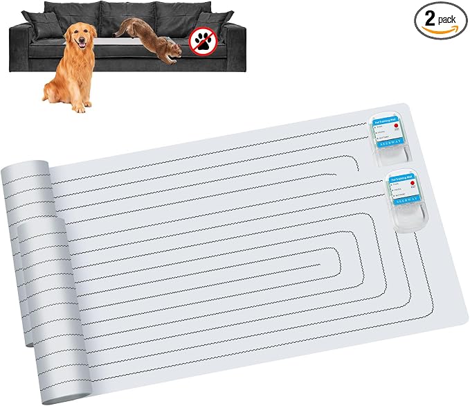 SEERWAY Scat Pet Shock Mat 2 Pieces, Shock Pads for Dogs and Cats Training Indoor, Electric Repellent Mat Keeps Pets Off Couch, Sofa, Countertop, 3 Modes, 2 Pieces Same Size, Battery Operated by SEERWAY