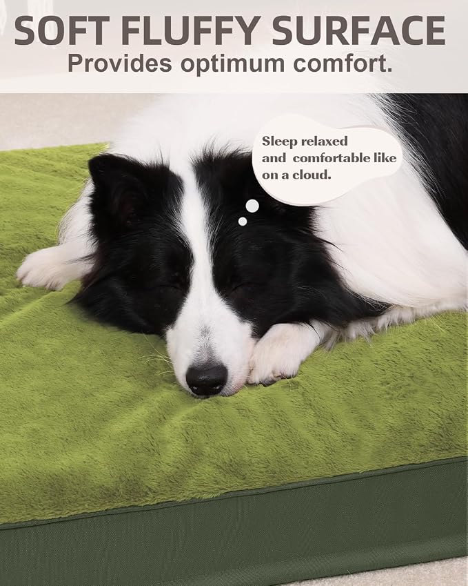 KSIIA Orthopedic Dog Bed for Extra Large Dogs with Waterproof, Green, 47x29 | Deluxe Soft Plush Dog Crate Bed, Washable Pet Mat with Removable Cover & Egg Crate Foam for Extra Large Dogs Sleeping - Image 3