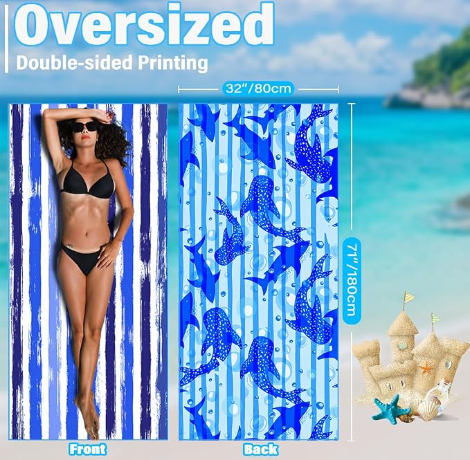 Widdonen Microfiber Beach Towel,Compact 2 Pack-71x32 Inch with Bag Travel | Extra Large,Lightweight,Thin,Sand Free,Quick Dry,Absorbent.Packable for Camping,Swim,Pool,Bath,Picnic,Cruise Essentials Gift - Image 3