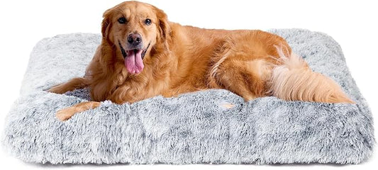 EHEYCIGA Fluffy Dog Crate Bed, Plush Extra Large Dog Pillow, Grey | Xlarge Calming Anti Anxiety Plush Faux Fur Mat for Large size dogs, Washable Soft Warm Dog Pad with Non-Slip Bottom by EHEYCIGA
