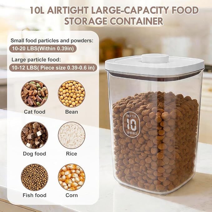 LEAWALK 10Lbs/10.57Qt Airtight Dog Cat Food Storage Container and Dog Treat Containers BPA-Free, PET Clear Stackable Pet Storage Bin, Pop Top, 1-Cup Scoop for Pet Food/Rice/Flour/Bread/Grains - Image 5