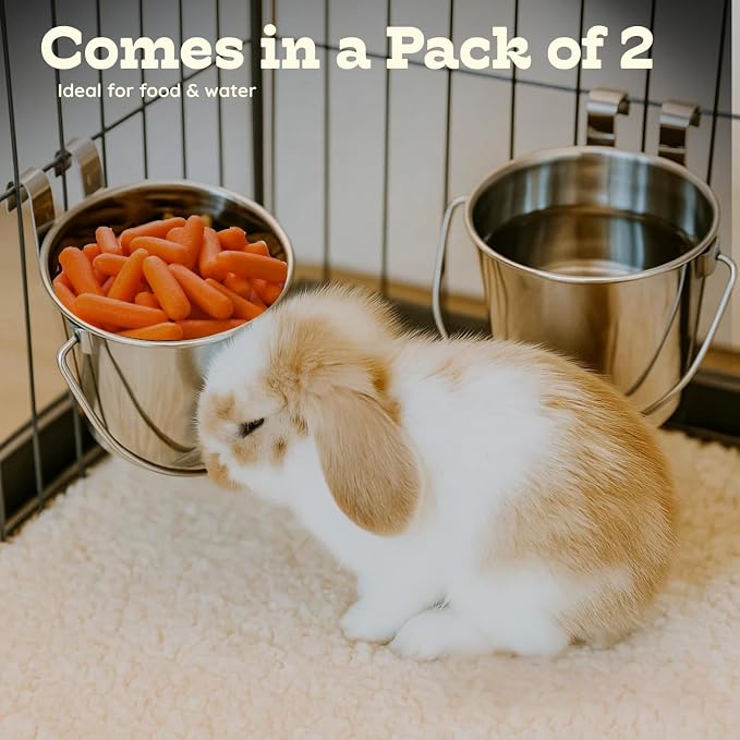 1 Quart Stainless Steel Flat Sided Bucket with Dual Hooks | 2 Pcs Durable Food & Water Bowl for Dog Cats Bird & Small Animals | Fits kennel Cage Crates Hanging Pet Pail | Multipurpose use - Image 4