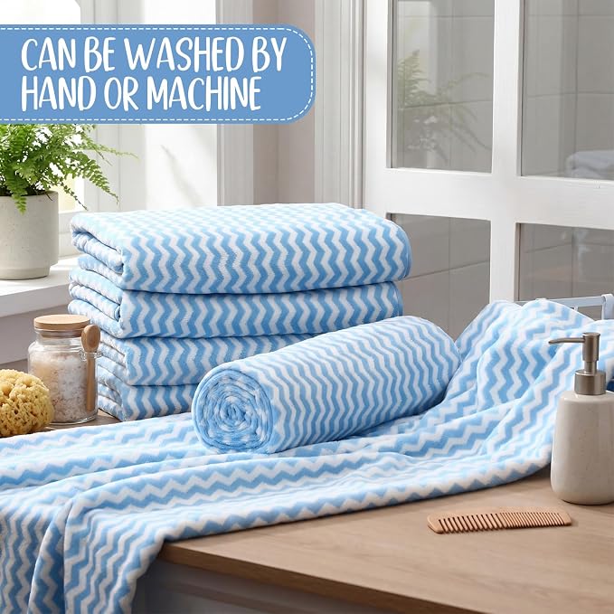 SmoothNovelty 16 Pack Microfiber Bath Towels Bulk 27'' x 60'' Oversized Size Bath Towel Highly Absorbent Extra Large Soft Drying for Beach Shower Summer Salon Sport Gym Party (Wave,Blue) - Image 4