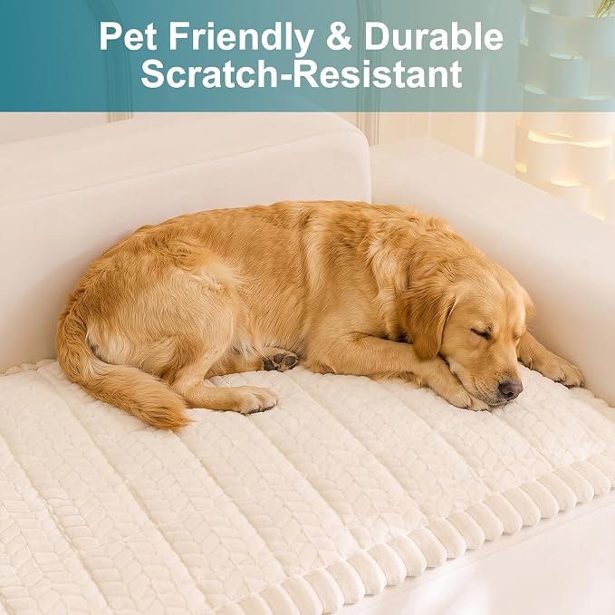 KRFOONN Non Slip Couch Cover for Dogs Washable Sofa Covers for 3 Cushion Couch Cushion Covers Sofa Slipcovers Couches Furniture Protector with Elastic Straps for Dogs Pets Mat (Beige, 27.6" x 82.7") - Image 4