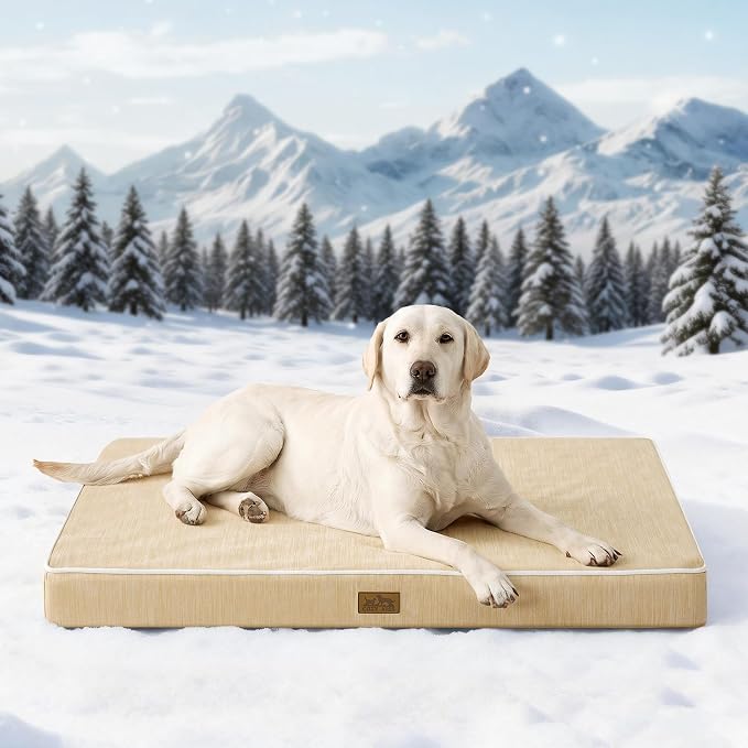 COZY KISS Large Cooling Orthopedic Dog Bed, Q-Max >0.5 Waterproof Egg Crate Foam Pet Bed with Removable Washable Cover, 44x32x4in,Beige by COZYKISS