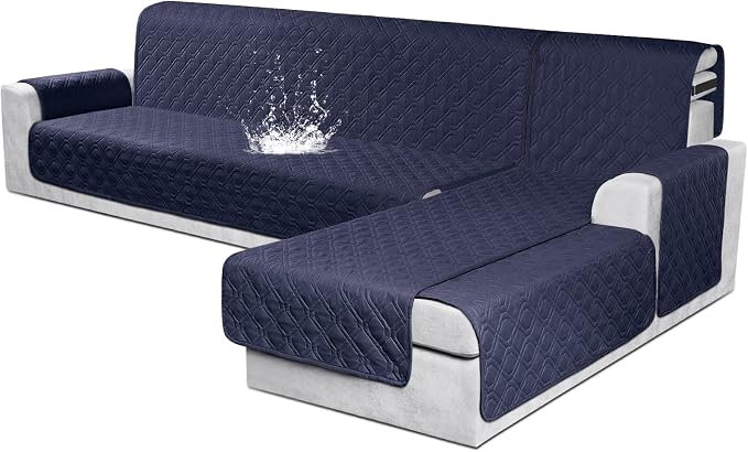 VANSOFY Sectional Couch Covers 100% Waterproof L Shaped Sofa Slipcover 3pcs Reversible Chaise Lounge Cover for Sectional Sofa Furniture Protector Cover for Pets Cat Dog(X-Large, Dark Blue) by VANSOFYFURNITURECOVERS