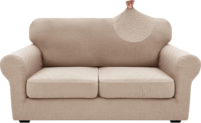 XINEAGE 2026 New 3 Pieces Couch Covers for 2 Cushion Sofa Super Stretch Loveseat Slipcover Pet Dog Universal Slip Cover Anti Slip Love Seat Furniture Protector (Khaki, 55"-69") - Image 9