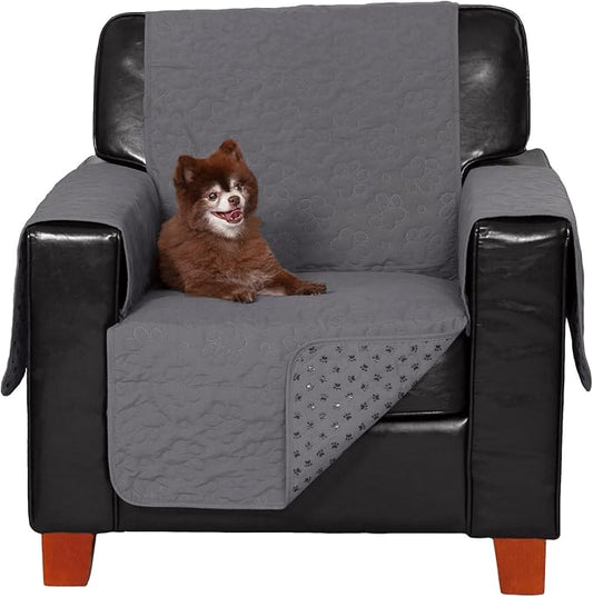 Furhaven Waterproof & Non-Slip Chair Cover Protector for Dogs, Cats, & Children - Quilted Paw Print Living Room Furniture Cover - Gray, Chair by FurHaven
