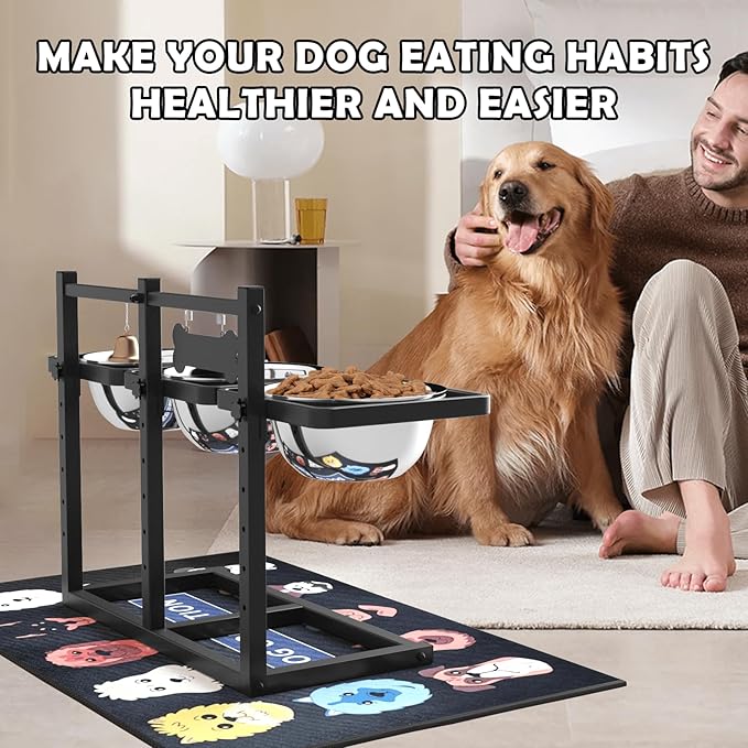SHAINFUN Elevated Dog Bowls Stand for Medium/Large Dogs with Mat, 6 Height Adjustable Raised Dog Bowl, Three 58oz Food Water Bowls - Image 7