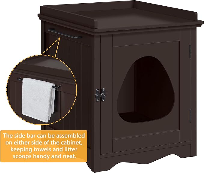 Yaheetech Cat Litter Box Enclosure, Hidden Litter Box Furniture with Side Towel Bar, Wooden Cat Washroom, Storage Cabinet, Indoor Pet House, Side Table Nightstand, Espresso - Image 4