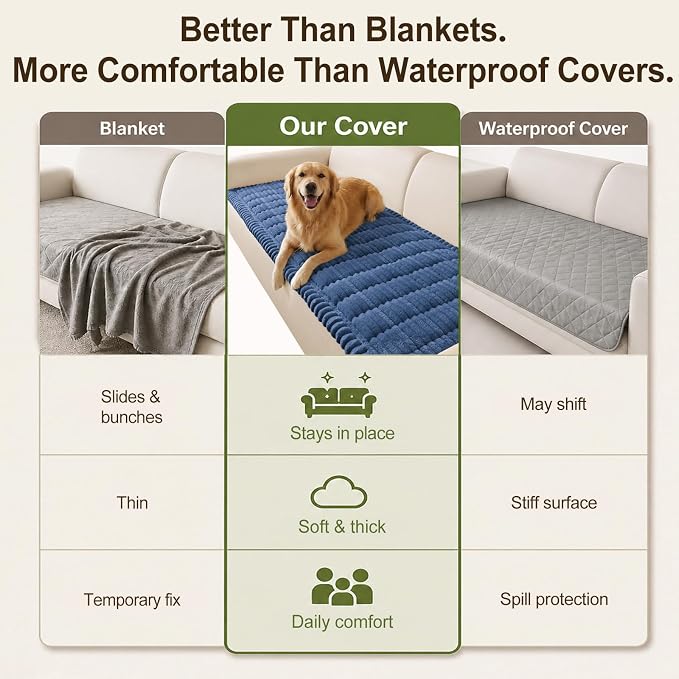decorUhome Couch Cover for Dogs, Non Slip Fuzzy Thick Pet Sofa Protector | Pet Friendly, Machine Washable, Fits 3-Cushion Sofa, Protects Against Pet Hair & Daily Messes, Navy Blue, 27.6" x 70.9" - Image 6