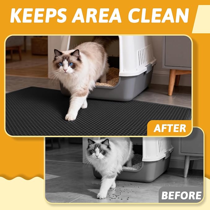 Pieviev Litter Box Mat, Double-Layer Waterproof Design, 47" x 36" Black | Honeycomb Litter Trapping Mat Captures Scattered Particles to Stop Tracking, Waterproof Base Protects Floors, Easy to Clean - Image 5