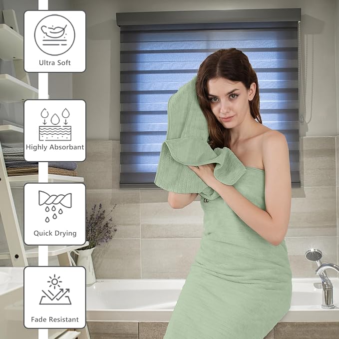 Extra Large Bath Sheet Set of 4,Ultra Soft Fluffy Towel,35”x 70”Oversized Bath Towel Set,Premium Microfiber Bathroom Towel Set Highly Absorbent Quick Dry Shower Towel for Bathroom,Hotel,Spa (Green) - Image 4