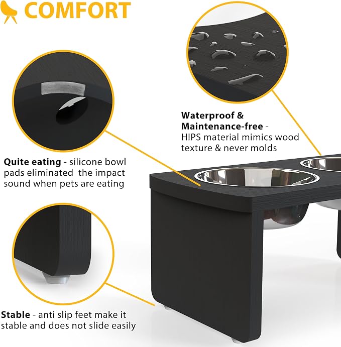 Elevated Dog Bowls, Waterproof Raised Dog Bowl for Medium Dogs, HIPS Poly Lumber Stand with 2 Stainless Steel Bowls, Indoor & Outdoor Use (7'' Tall-40 oz Bowl, Black) - Image 5