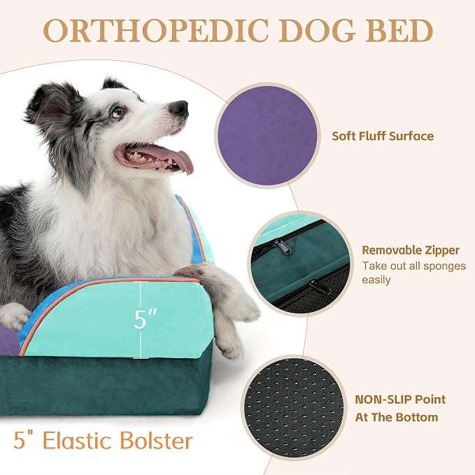 Comfort Expression Orthopedic Dog Beds for Large Sized Dog with Bolster | Waterproof Dog Couch Bed with Washable Cover & Non-Slip Bottom, Supportive Egg Crate Foam Large Pet Bed, 36x27 Inch - Image 6