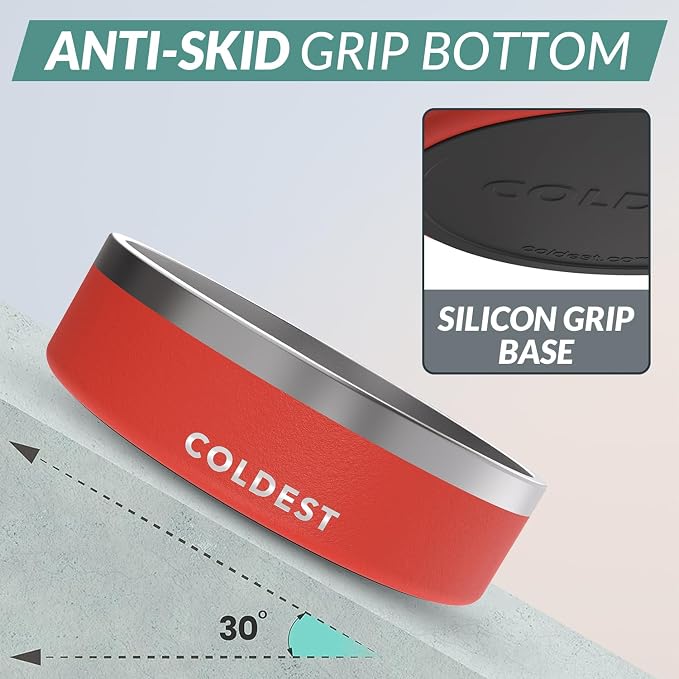 Coldest Dog Bowl - Anti Rust Metal, Non Slip, 3 Layers Insulated Stainless Steel Dog Bowls - Spill Proof & Heavy Duty - Water Bowl for Dogs, Cats & Pets, Dish Washer Safe (42 oz, Crimson Red) - Image 2