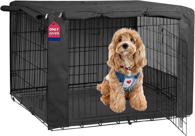 HiCaptain Breathable Dog Crate Cover 36 Inch, Durable Heavy Duty Kennel Cover, Dual Zippered Panels, Windproof Waterproof UV-Resistant(Black) by HiCaptain