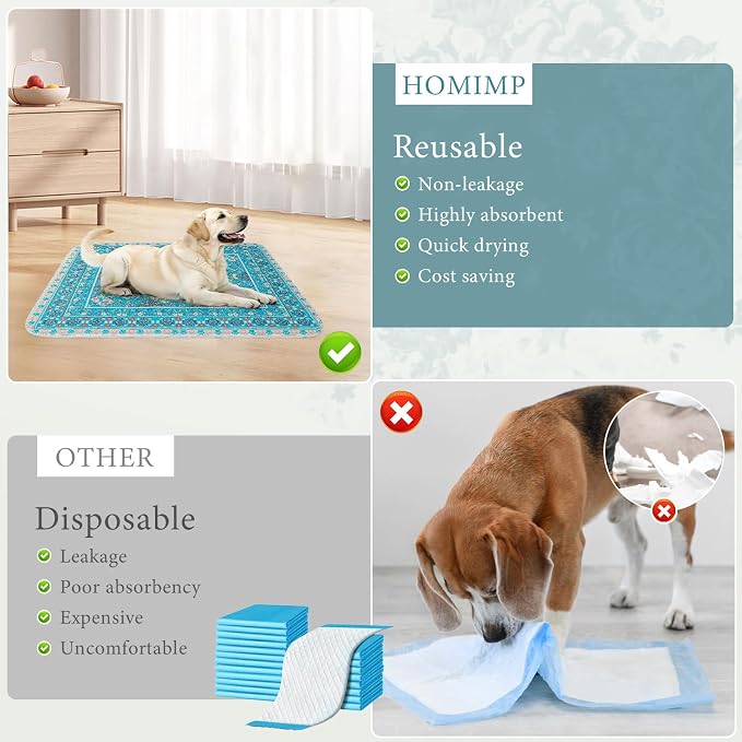 Homimp Washable Pee Pads for Dogs,Extra Large 2 Pcs Reusable Puppy Pads Waterproof,Absorbent and Leakproof Dog Pee Pads,Non Slip Puppy Training Pads,Pet Mat for Floor,Crate,Couch,Whelping,Blue 48"x48" - Image 8