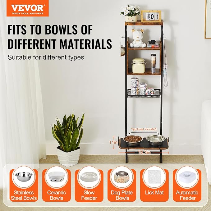 VEVOR Elevated Dog Bowls with 7 Adjustable Height, Dog Feeding Station with Storage, Raised Dog Bowl Stand, Lifted Dog Bowl Holder Cabinet Shelf with Pet Food Toy Organizer for Large Medium Small Dogs - Image 2