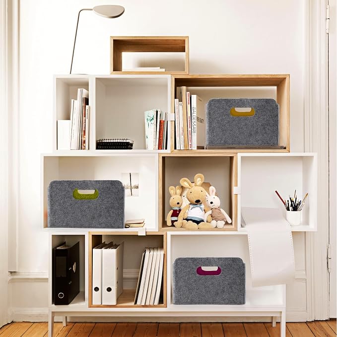 Welaxy Collapsible Felt Storage Baskets, Foldable Shelf Bins for Toys, Clothes, Books & Closet Organization (Curry +Moss green + Wild berry) - Image 6