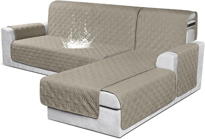 VANSOFY Sectional Couch Covers 100% Waterproof L Shaped Sofa Slipcover 3pcs Reversible Chaise Lounge Cover for Sectional Sofa Furniture Protector Cover for Pets Cat Dog(Large, Khaki) by VANSOFYFURNITURECOVERS