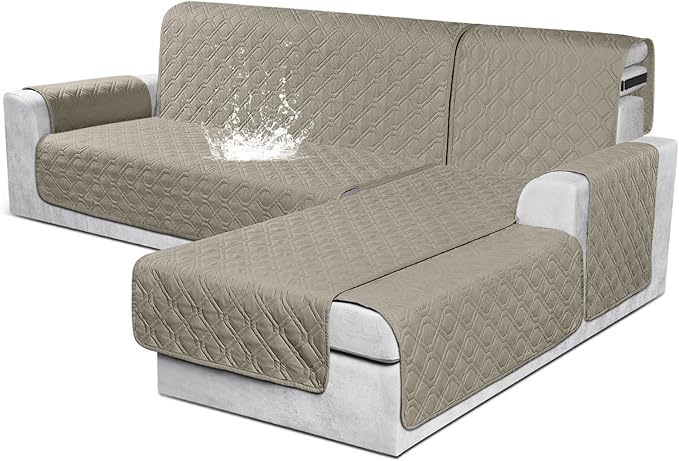 VANSOFY Sectional Couch Covers 100% Waterproof L Shaped Sofa Slipcover 3pcs Reversible Chaise Lounge Cover for Sectional Sofa Furniture Protector Cover for Pets Cat Dog(Small, Khaki) by VANSOFYFURNITURECOVERS
