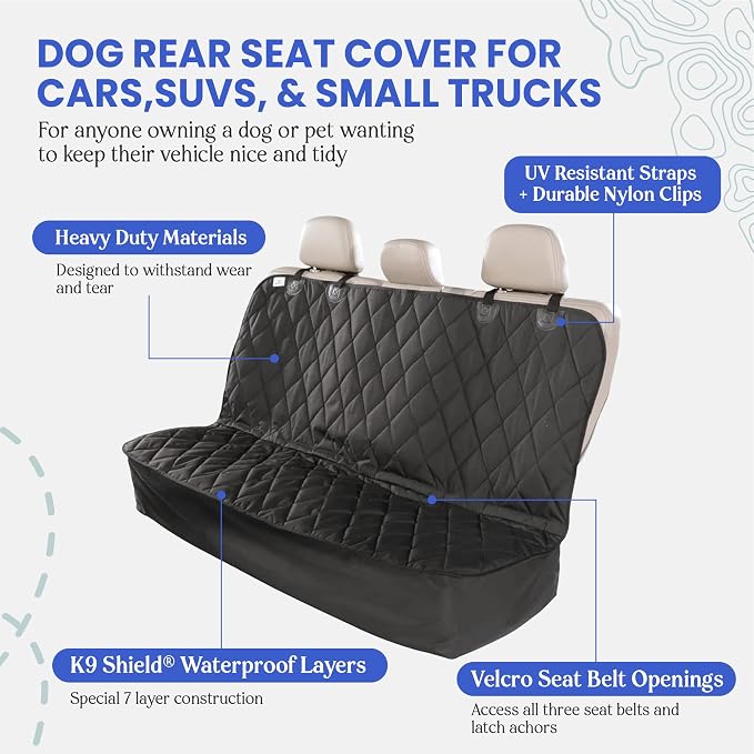 4Knines Back Seat Pet Cover for Dogs w/o Hammock – 54" Wide, Waterproof Car Seat Cover, Non-Slip, Heavy-Duty – Fits Cars, SUVs, Small Trucks – 2 Seat Belt & Latch Access – Back Seat Protector (Beige) - Image 3