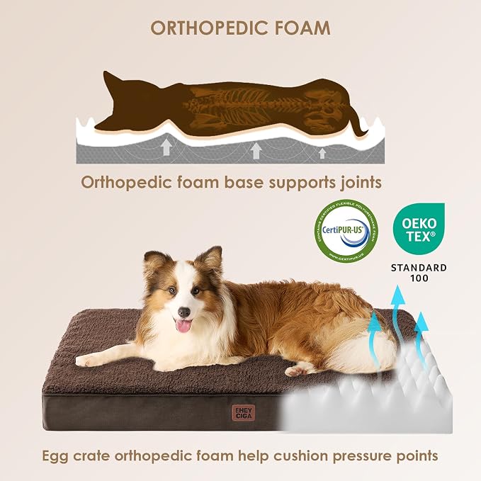 EHEYCIGA Orthopedic Dog Bed Large with Removable Washable Cover, 47IN Brown | Egg Crate Foam Support, Durable Oxford fabric, Non-Slip Bottom, Machine Washable, Soft Waterproof Plush Pet Bed Mat For Crate - Image 3