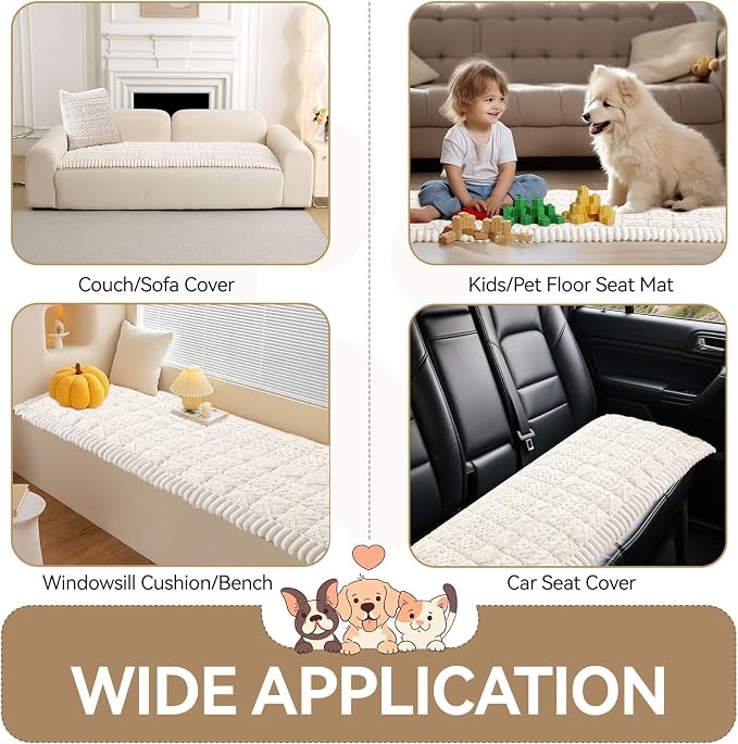 OTOB Couch Cover for Dogs Washable Pet Friendly, Non Slip Plush Fuzzy Love Seat Couch Covers Sofa Slipcovers, Geometric Jacquard Soft Pet Cushion Mat Protector All Seasons (Off White, 27.6" x 59.1") - Image 5