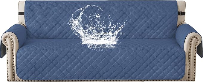 Waterproof Couch Cover for Pets, Sofa Covers for 3 Cushion Couch Washable, Non Slip Couch Covers for Dogs with Side Pockets Elastic Straps, Quilted Couch Covers for Sofa (Sofa, Berlin Blue) by CYCMACOHOME