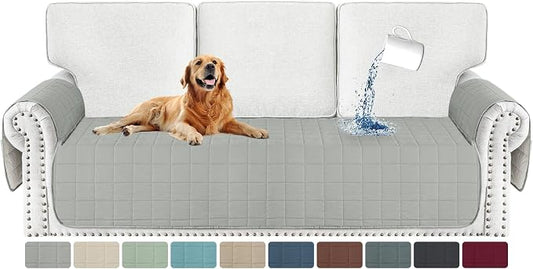 MAXIJIN Waterproof Couch Cover for Pets Dogs Washable, Quilted Sofa Seat Covers Washable for 3 Cushion Couch, Non-Slip Slipcover Furniture Protector with Side Pockets (Sofa, Light Gray) by MAXIJIN