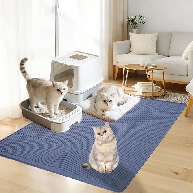 47" x 35" Extra Large Cat Litter Mat, Heavy Duty Waterproof Litter Box Floor Mat for Multiple Cats, Jumbo Silicone Pad Traps Litter & Liquid, Machine Washable for Easy Cleaning, Grey - Image 3
