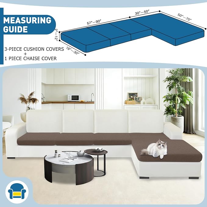 MAXIJIN Waterproof Sectional Couch Cover 4 Pieces Stretch Couch Cushion Covers for Sectional Sofa L Shape Seat Slipcovers with Elastic Bottom for Dog Pet (3 Seater + 1 Chaise, Coffee) - Image 2