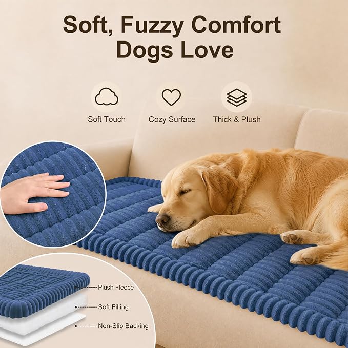 decorUhome Couch Cover for Dogs, Non Slip Fuzzy Thick Pet Sofa Protector | Pet Friendly, Machine Washable, Fits 3-Cushion Sofa, Protects Against Pet Hair & Daily Messes, Navy Blue, 27.6" x 82.7" - Image 2