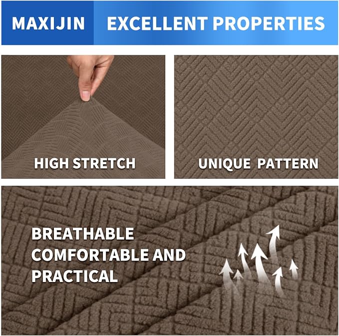 MAXIJIN 3 Piece Couch Covers for 2 Cushion Couch loveseat Cover, Stretch Love Seat Sofa Slipcovers for Dogs Pet, Thick Furniture Protector with 2 Seat Cushion (55"-69", Brown) - Image 3