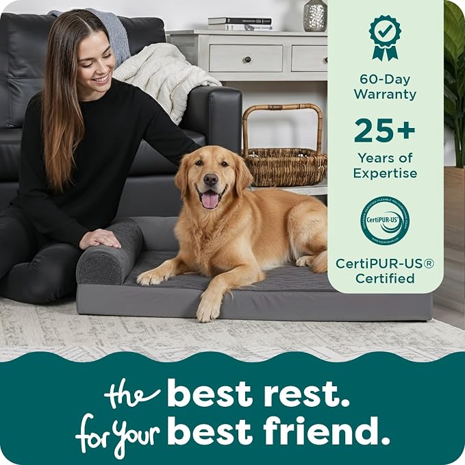 FurHaven Orthopedic Dog Bed for Large Dogs, L-Shaped Chaise Mattress with Orthopedic Egg Crate & Solid Orthopedic Foam Base for Joint Support, Washable Cover, Jumbo XL, Plush & Velvet, Platinum Gray - Image 9