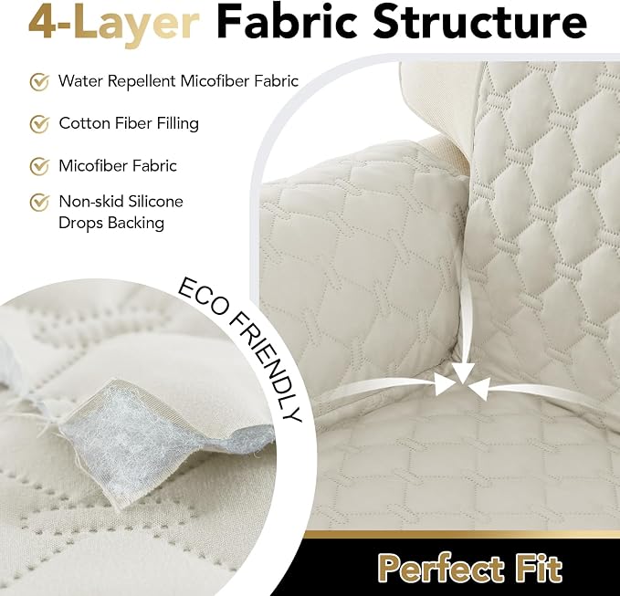 PrinceDeco Chair Cover Slipcover Water Resistant Sofa Cover Washable Chair Cover Anti-Slip Stay in Place Furniture Protector for Pets Dog Kids(Armchair Cover,Ivory) - Image 6