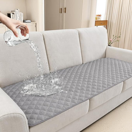 Dog Couch Cover for Sofa 100% Waterproof Faux Linen Sofa Covers for 3 Cushion Couch Washable Pet Friendly Sofa Slipcovers Non Slip Quilted Furniture Seat Protector (27.6x71 in, Light Gray) by HYZOTEX