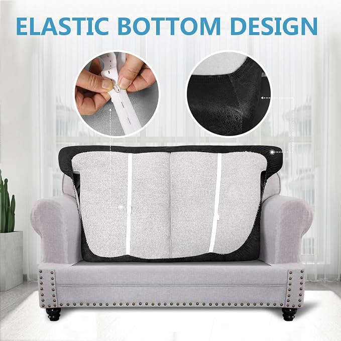 ANARACHON Leather Look Couch Cushion Covers Sofa Seat Slipcovers Sets Couches Furniture Protector for Sectional Armchair Loveseat Pets Kids Stretch Spandex Fabric (2 T-Cushion Loveseat, Black) - Image 4