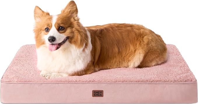 EHEYCIGA Orthopedic Dog Bed Large with Removable Washable Cover, 35IN Pink | Egg Crate Foam Support, Durable Oxford fabric, Non-Slip Bottom, Machine Washable, Soft Waterproof Plush Pet Bed Mat For Crate by EHEYCIGA