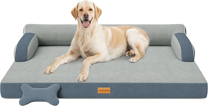 CWAWZ XL Plus Orthopedic Dog Bed, Big Dog Bed for Large Sized Dogs, Dual-Sided Pet Cooling Beds with Memory Foam Washable Cover Nonslip Bottom, Waterproof Pet Couch with Bolster, Dark Grey by CWAWZ